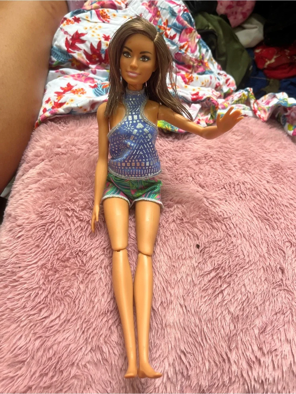 Barbie Doll with Blue Patterned Top and Green Shorts